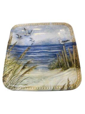 Set Of 10 Keller Charles Melamine Square Plates with Coastal Seagull & Ocean Sce